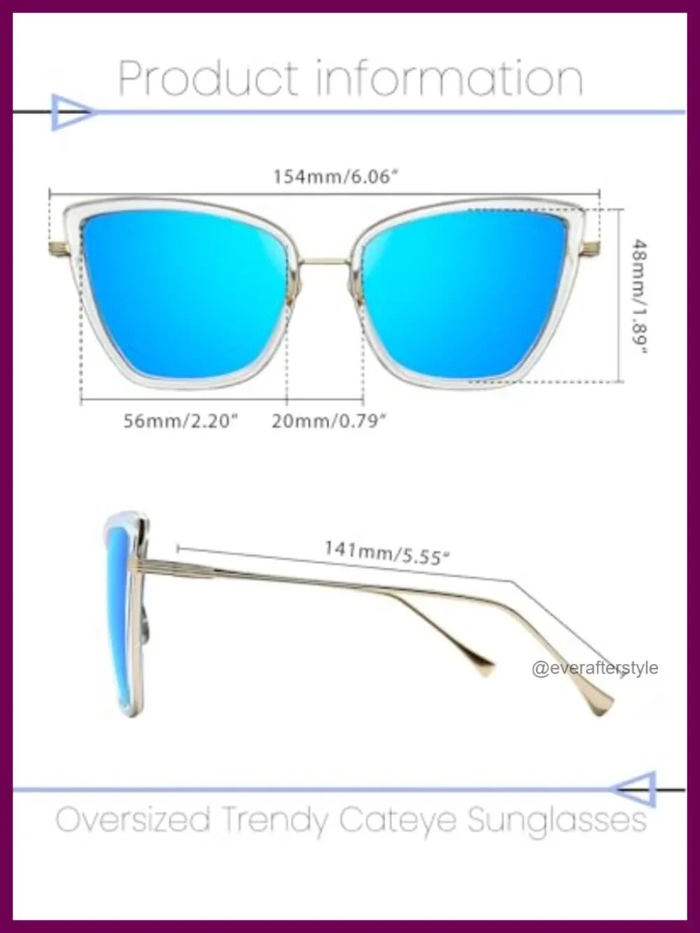 Oversized Cateye Sunglasses Women UV400 Protection Metal Frame Cat Eye Shades